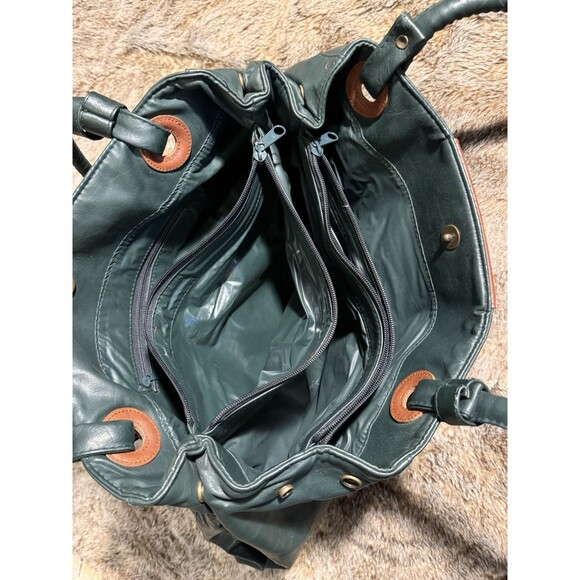 VTG Cypress Woods Large Tote Bag multiple pockets Green Tan - Picture 8 of 10